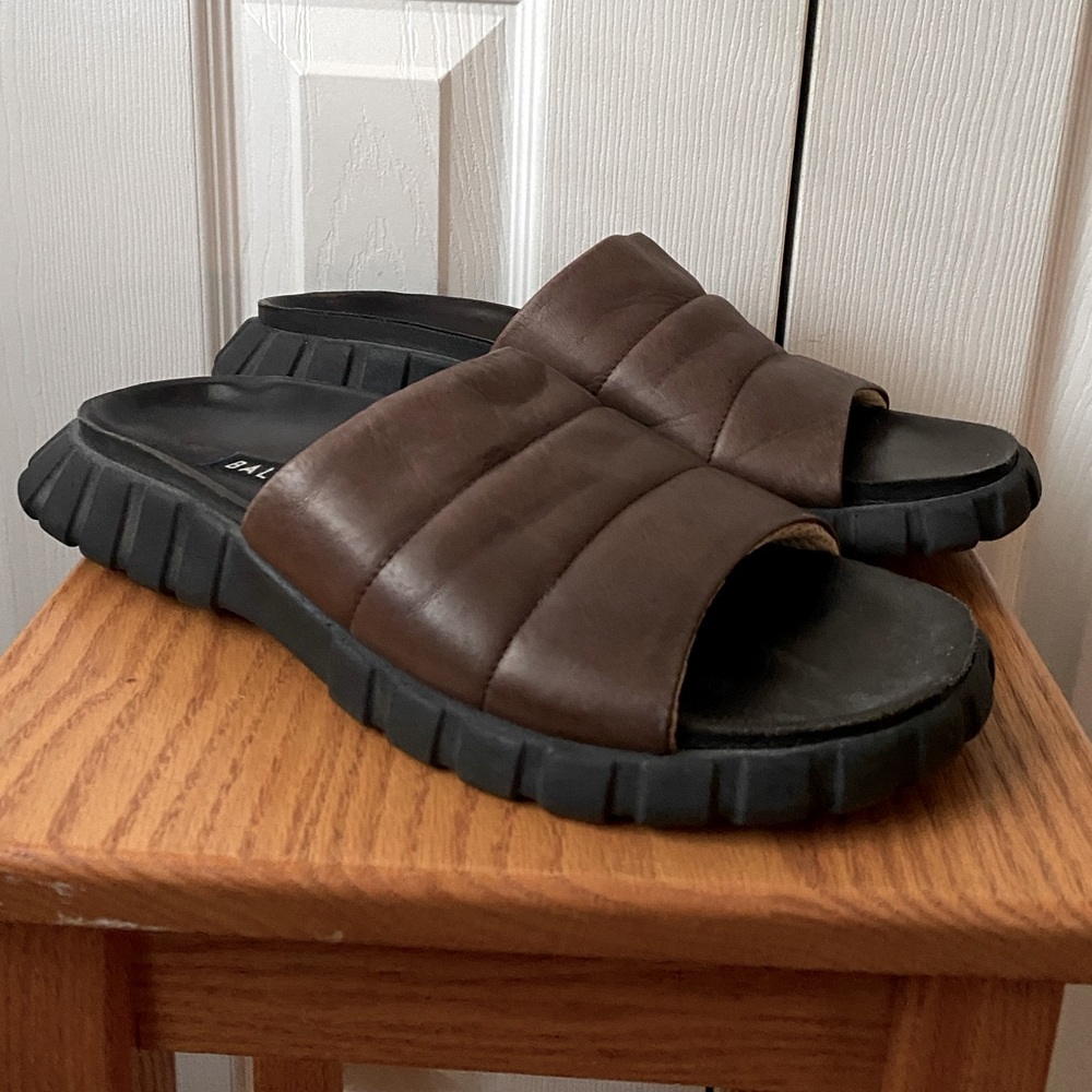 BALLY Brown Leather Padded Slide Sandals SZ 10.5